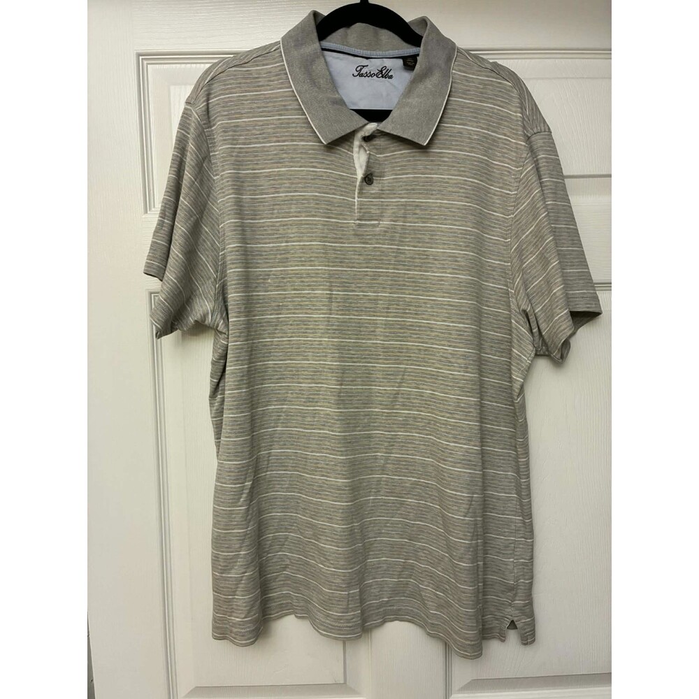 Tasso Elba Men's Gray Striped Polo Shirt Short‎ Sleeve Cotton Casual XL